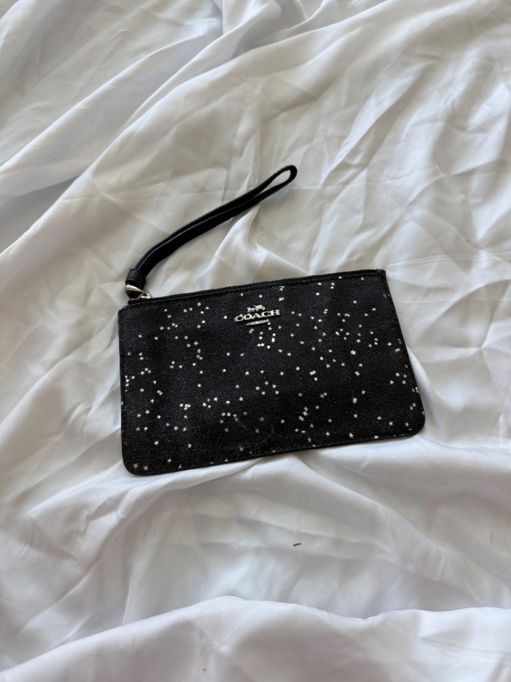 Coach Black Star Print Wristlet Clutch Pouch Silver Logo